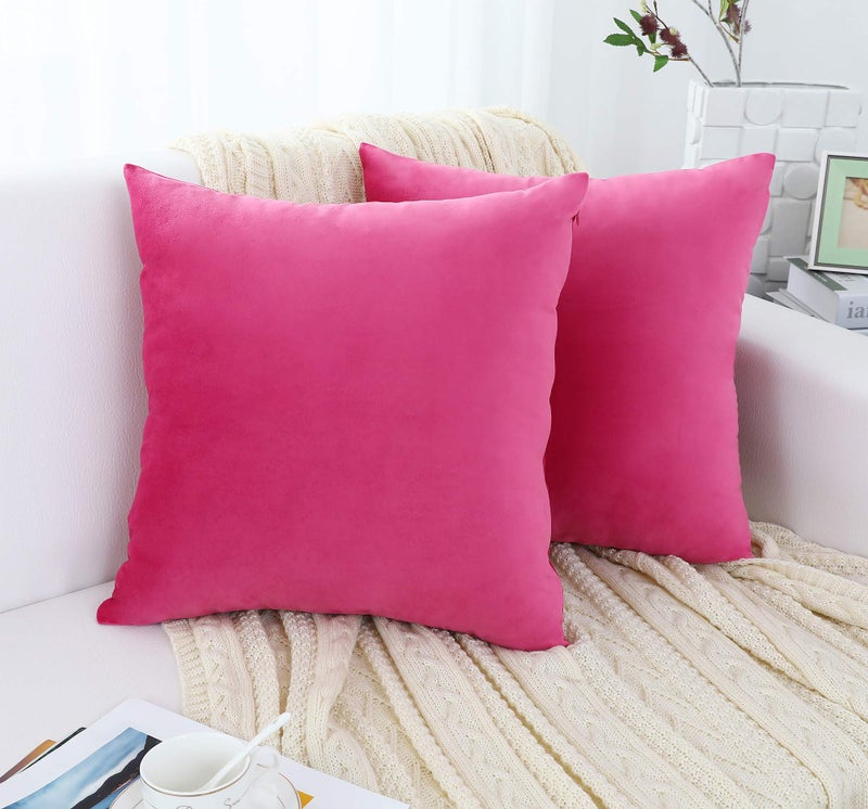 Jeneoo Comfy Soft Thick Velvet Throw Pillow Covers Decorative Solid Square Couch Cushion Cases for Bedroom Sofa Car Decor (Hot Pink, 20 x 20 Inches, 2 Pieces) - Image 2